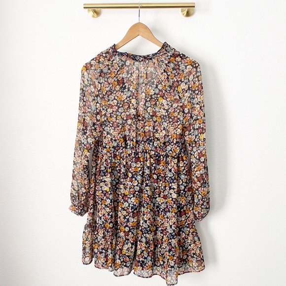 NWT Zara Multicolor Floral Long Sleeve Mini Dress - Picture 11 of 12